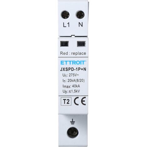 Ettroit – Parafoudre T2 220V 1P+N 2P 1 Module DIN – Protection contre surtensions 20kA – Niveau de protection 1,5kV – Pour installations électriques