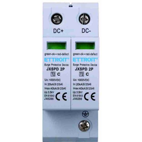 Parafoudre photovoltaïque Type 2 DC basse tension 40KA 1000V 2 modules DIN Ettroit JX6286