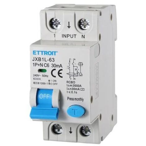 Disjoncteur différentiel 1P+N 6A 6kA 30mA 220V occupe 2 modules DIN Ettroit JX270661