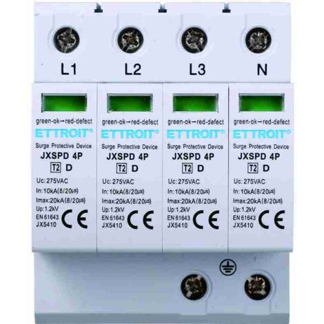 Parafoudre 220V Type T2 4 Pôles 275V 10kA-20kA Occupe 4 Modules DIN Ettroit JX5410 (1/5)