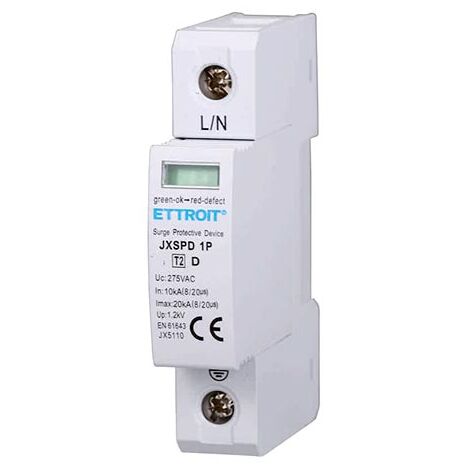 Parafoudre 220V Type T2 1 Pôle 275V 10kA-20kA Occupe 1 Module DIN Ettroit JX5110 (1/3)