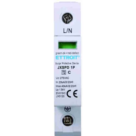 Ettroit – Parafoudre pour tableau électrique 220V Type T2 1 Pôle 275V 20kA-40kA – Protection contre surtensions – JX5120