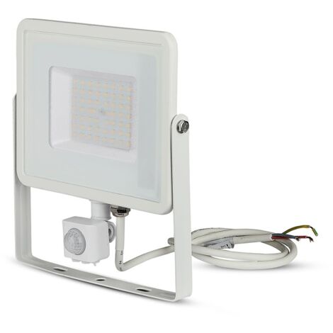 V-TAC PRO VT-50-S projecteur LED 50W chip samsung smd avec sensor PIR 3000K slim blanc IP65 - SKU 466 (1/10)
