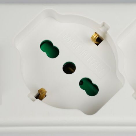 Multiprise FANTON OMEGA 3 prises bypass Schuko + 2 prises USB-A 5V 2,1A, câble 1,5 m. Prise italienne 10A+ interrupteur de surcharge automatique lumineux 474504ECO