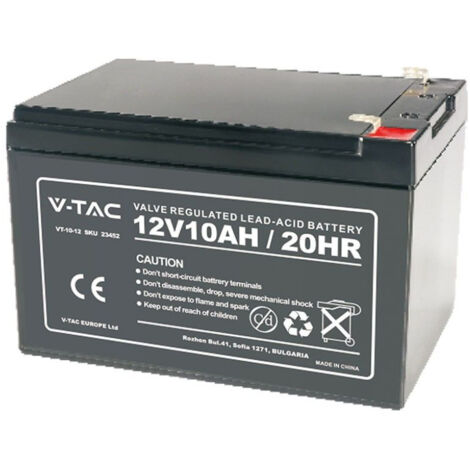 V-Tac – Batterie plomb 12V 10Ah pour alarme et UPS – Résistante aux fuites – Applications : éclairage de secours, systèmes de sécurité – Dimensions 151x98x95mm