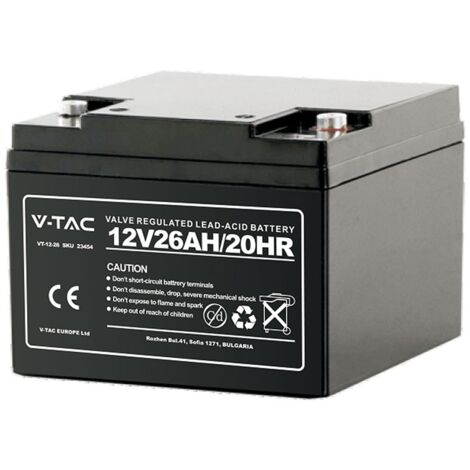 V-Tac – Batterie plomb-acide 12V 26Ah pour vidéosurveillance et UPS – Dimensions 175x165x127mm – Courant de décharge 390A – 23454 - 39alarme