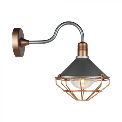 Applique LED V-TAC VT-720R, forme lanterne vintage en verre, douille E27, finitions IP65 et bronze - 8973 (1/6)