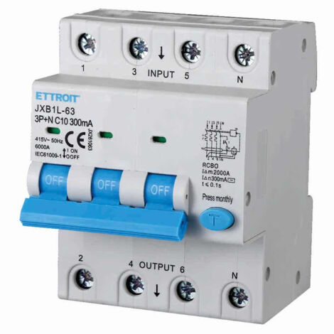 ETTROIT Interrupteur thermique magnétique différentiel 3P+N 10A 300mA 380V-6KA JX261063 (1/3)