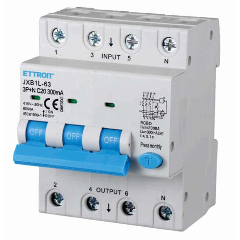 ETTROIT Interrupteur thermique magnétique différentiel 3P+N 20A 300mA 380V-6KA JX262063 (1/3)