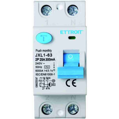 ETTROIT Disjoncteur à courant résiduel pur 2P 25A 300mA 220V 6KA - JX322563