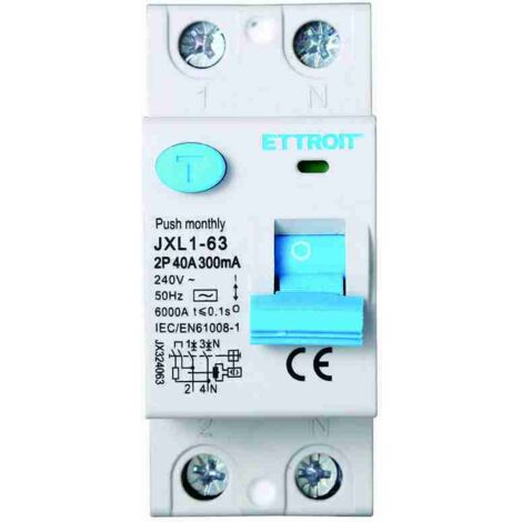 ETTROIT Disjoncteur à courant résiduel pur 2P 63A 300mA 220V 6KA - JX326363