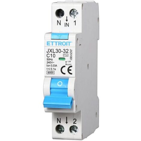 ETTROIT Interrupteur thermique magnétique différentiel 1P+N 10A 30mA 220V-6KA JX251061