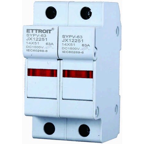 ETTROIT JX12251 DC Porte-fusible photovoltaïque 2P 2M D14X51mm 63A DC 1000V IP20 IEC60269-6