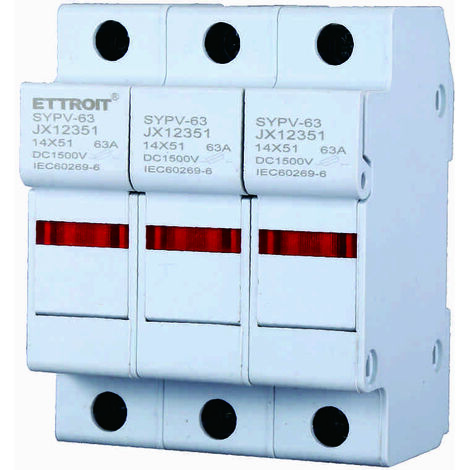 ETTROIT Porte-fusible modulaire photovoltaïque DC 3P 3M D14X51mm 63A DC 1000V IP20 IEC60269-6 JX12351