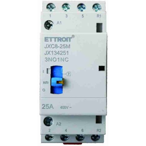 ETTROIT JX134251 Contacteur domestique 3NO/1NC 4P 25A 220v 50hz AC DIN avec interrupteur de commande manuel