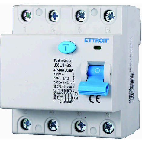 ETTROIT JX344064 Disjoncteur à courant résiduel pur 4P 40A 30mA 380V-6KA CLASSE A (1/3)