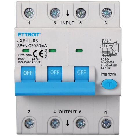 ETTROIT JX262064 Disjoncteur différentiel 3P+N 20A 30mA 380V-6KA CLASSE A (1/5)