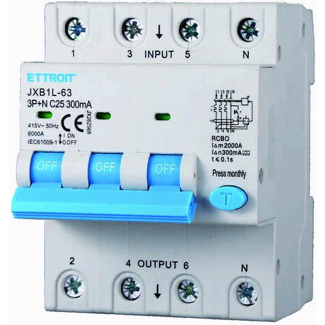 ETTROIT JX262568 Disjoncteur différentiel 3P+N 25A 300mA 380V-6KA CLASSE A (1/3)