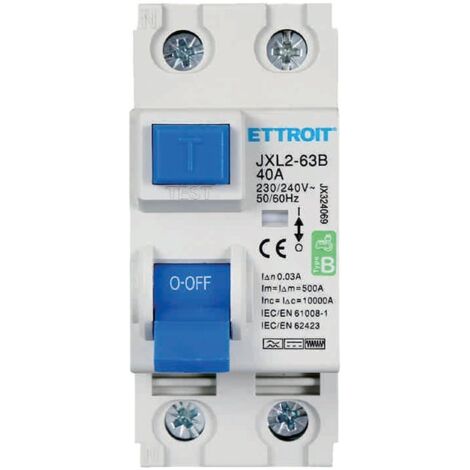 Ettroit – Disjoncteur différentiel 2P 40A 30mA JX324069 – Courbe B 6KA AC/DC 220V – Protection avancée pour systèmes électroniques sensibles - PUR 2 P