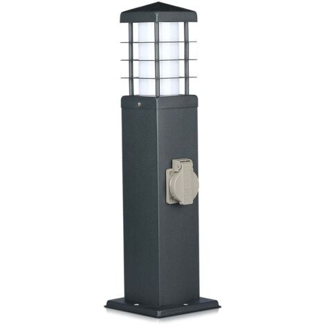 Prise de courant pour colonne de jardin V-TAC avec douille E27 et 2 prises 16 A en acier gris IP44