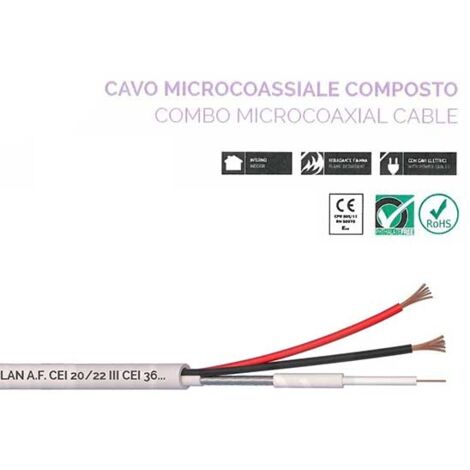 Câble combiné Micro-coaxial 75Ω + fil d'alimentation 2x0,50mm² pour système de vidéosurveillance écheveau 100m Elan - sku 082251