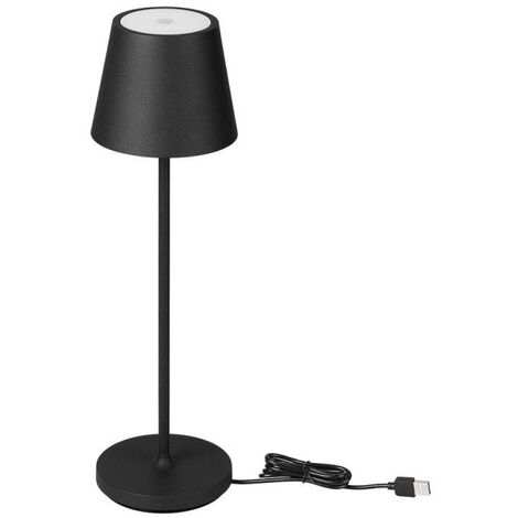 V-TAC VT-7522 Lampe de table LED 2W blanc chaud 3000K avec batterie 4400mA Charge sans fil bouton ON/OFF dimmable tactile couleur noir IP54 - SKU 7652
