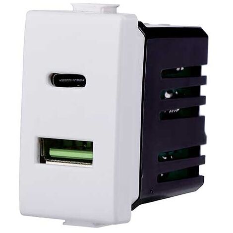Double prise chargeur USB 2IN1 Type-A + Type-C compatible avec Bticino Matix 5Vdc 3.1A couleur blanche MT3002