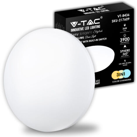 V-TAC VT-8436 dôme rond led lumière 36W surface changement couleur 3in1 Milky Cover avec interrupteur intégré - sku 217609 (1/5)