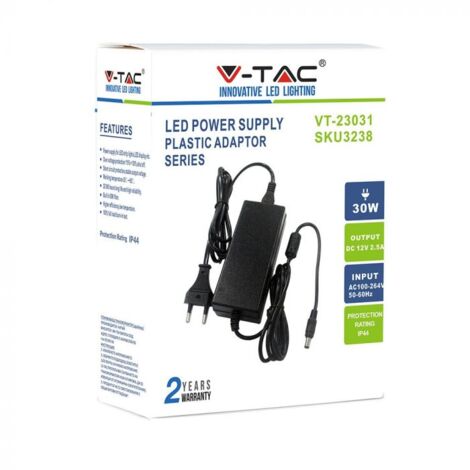 V-TAC VT-23031 Alimentation stabilisée commutation 30W 12V 2.5A jack 2.1mm  Plug&play - SKU