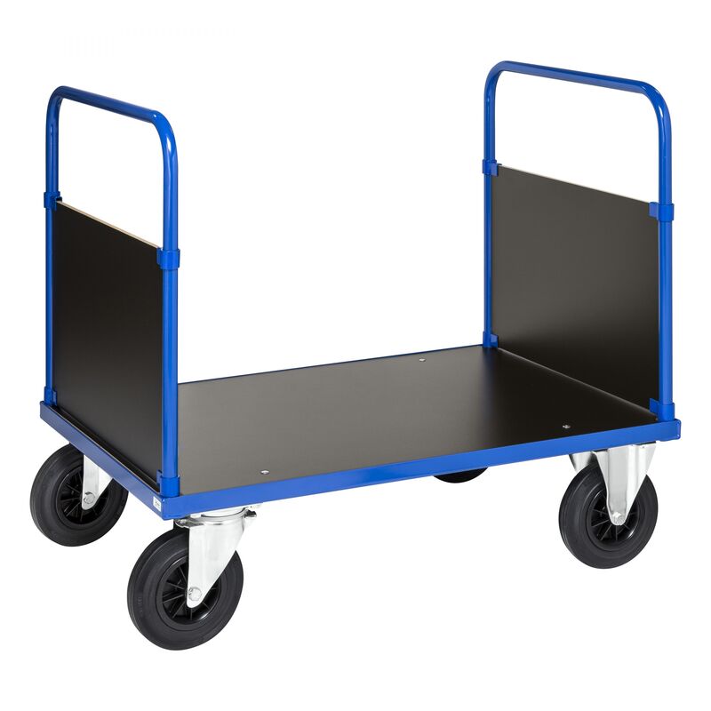 Kongamek Plattformwagen in blau 1200x800x900mm mit MDF-Platte und 2  Seitenwänden mit Gummibereifung ohne Bremse