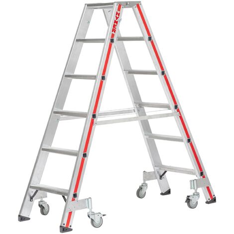 Hymer Stufenstehleiter mit Rollen, beidseitig begehbar, 2x7 Stufen
