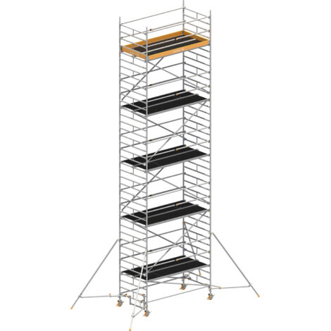 Layher Rollgerüst Uni Breit Sicherheitsaufbau P2 mit Uni Telegeländer und ausziehbaren Gerüststützen 11,20m AH (1/3)