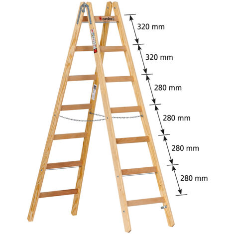 Euroline Holz Sprossenstehleiter Nr. 12506 mit Eimerhaken 2x7 Sprossen