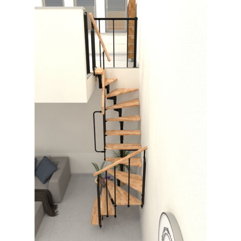 platzsparende gerade Treppe 12 Stufen - erreichbare Höhe 2.06 bis 2.81m - Schwarze Struktur und Buchenfarbene Stufen - JOKERT180-SNMHE-12