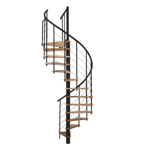 Wendeltreppe 13 Stufen - Ø 140cm - Erreichbare Höhe 2.54 bis 3.05m - Schwarz und Buche - VENE140-SNMNAT-13