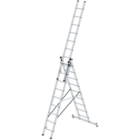 Günzburger Steigtechnik Mehrzweckleiter 3tlg. mit nivello-Traverse 3 x 9 Sprossen - 011108 (1/5)
