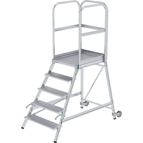 MUNK Podestleiter mit Rollen und Griff Aluminium geriffelt 5 Stufen (1/3)