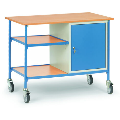 Fetra Rolltisch mit 2 Böden aus Holz und Stahlschrank (1/2)
