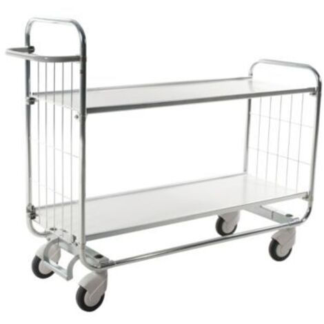 Kongamek Bordwagen verzinkt mit 2 laminierten Böden 1195x470mm und vergitterten Stirnwänden