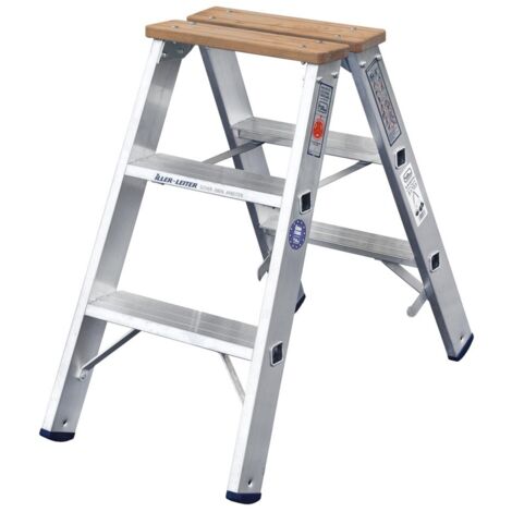 Iller Stufenstehleiter mit 2x3 Stufen 2,25m AH und 2 Holzstufen als Abschluss