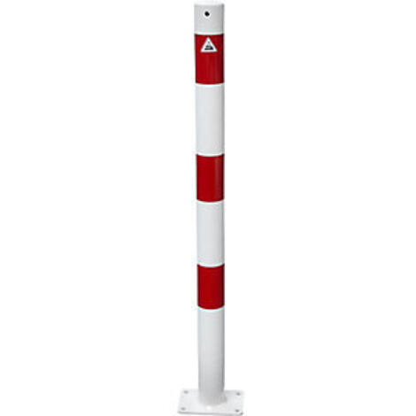 Schake Absperrpfosten aus Stahlrohr verzinkt Ø42x2,5mm weiß mit rot reflektierenden Leuchtstreifen und aufgeschweißter Stahlkappe 900mm Überflur für Dübelbefestigung 100x150mm ohne Öse