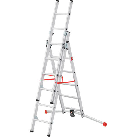 Hailo S100 ProfiLOT, Aluminium Kombileiter 3-teilig, 2x6 + 1x5 Sprossen