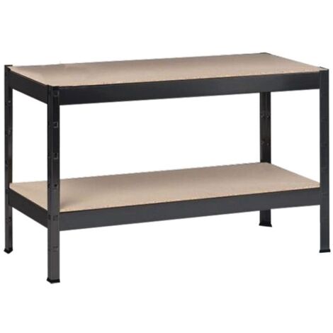 SCHULTE Regalwelt Schwerlastregal mit 2 Holzböden, 43x100x40 cm (HxBxT), Traglast pro Ebene ca. 150 Kg, schwarz-Struktur, Lagerregal, Kellerregal, Werkstattregal, Steckregal (1/2)