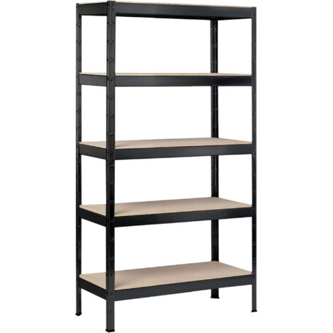 SCHULTE Regalwelt Schwerlastregal mit 5 Holzböden, 180x90x40 cm (HxBxT), Traglast pro Ebene ca. 90 Kg, schwarz-Struktur, Lagerregal, Kellerregal, Werkstattregal, Steckregal (1/4)