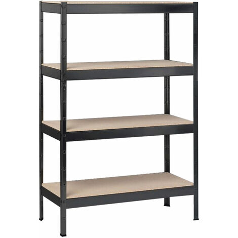 SCHULTE Regalwelt Schwerlastregal mit 4 Holzböden, 180x100x35 cm (HxBxT), Traglast pro Ebene ca. 90 Kg, schwarz-Struktur, Lagerregal, Kellerregal, Werkstattregal, Steckregal