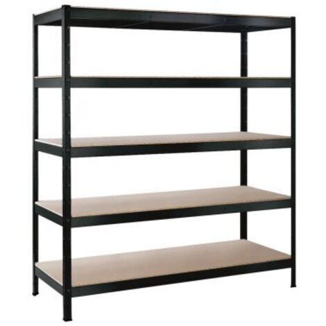 SCHULTE Regalwelt Schwerlastregal mit 5 Holzböden, 180x160x60 cm (HxBxT), Traglast pro Ebene ca. 250 Kg, schwarz-Struktur, Lagerregal, Kellerregal, Werkstattregal, Steckregal (1/2)