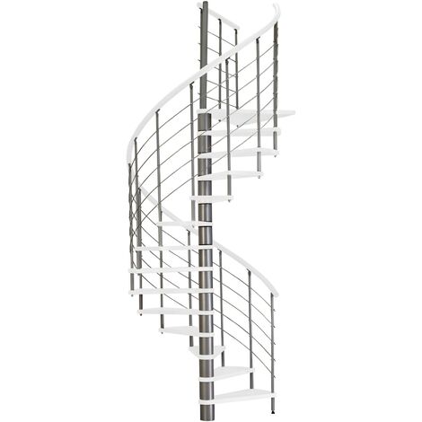 Minka Spindeltreppe Venezia weiß lackiert mit Handlauf und UK in silber Ø120cm bis 305,5cm Geschosshöhe