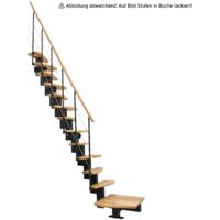 Minka Mittelholmtreppe Quatro ¼-gewendelt in Buche auf Walnuss gebeizt, UK weiß mit 299cm Geschosshöhe