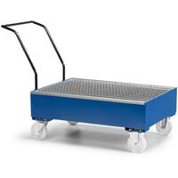 RR Industrietechnik Fahrbare Auffangwanne aus Stahl für 2x 200 Liter Fass mit Gitterrost RAL 5010 enzianblau