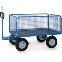 Fetra Handpritschenwagen mit Zugöse an der Deichsel, Drahtgitterwänden 600 mm hoch Luft-Bereifung 1600x900 mm